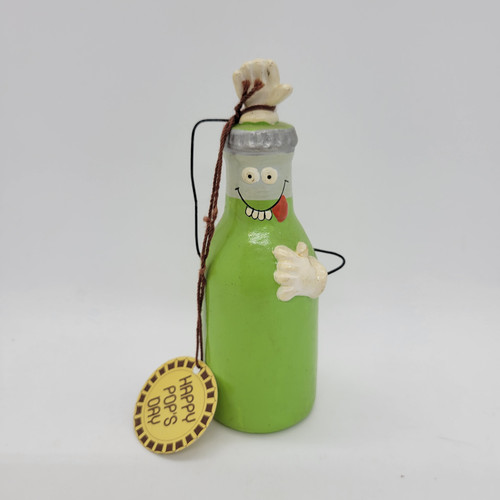 Enesco 1981 Kersten Bros Happy Pop's Day Green Bottle Ceramic Figurine