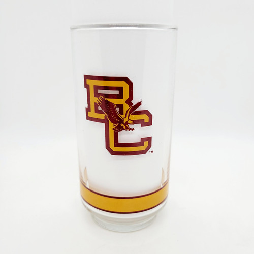 Getty NCAA Boston College Big East Basketball Glass Tumbler - Vintage 5.5-inch Collector's Item with BC Eagles logo on clear glass with gold and burgundy accents