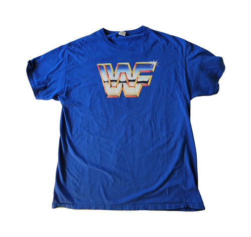 Vintage 1980's WWF Logo Blue T-shirt (Adult L)