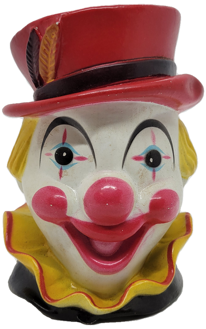 Vintage 5" Clown Bust Plastic Bank Made in Hong Kong