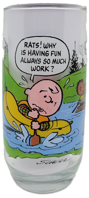 McDonald's 1983 Camp Snoopy Collection Charlie Brown “Hard Work” Glass Tumbler