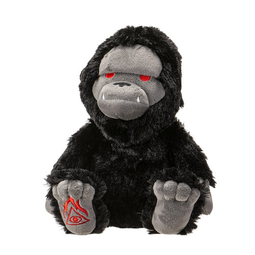Pacific Giftware Bigfoot 7-inch Stuffed Plush that is black with grey face and paws with red eyes front view