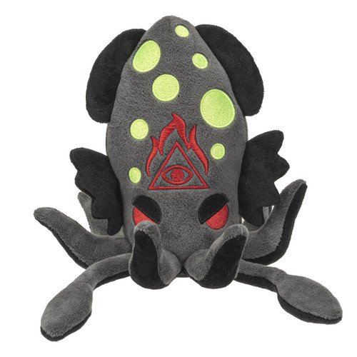 Hellion the Kraken 6-inch Plush that is grey face with green spots on head with red eyes front view