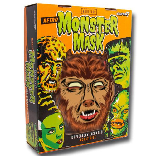 Super7 Universal Monsters The Wolfman Retro Monster Mask, vintage-style mask featuring the wolfman's face with brown fur and sharp teeth.