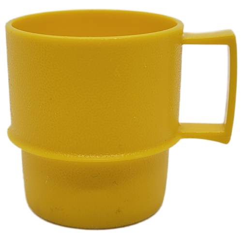 Vintage 1979 Tupperware Toys Children's Mini Serve It set yellow 1 oz. stacking mug that is part #1400-47.  The party set offered a setting for 4 kids to have a party just like the adults.