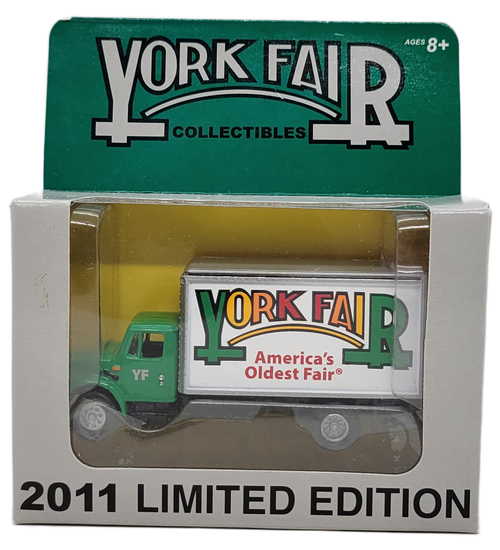 York Fair 2011 limited edition York Fair Delivery Truck 1:64 scale die-cast by Johnny Lightning.  The Delivery Truck is has a green cab and a white box with York Fair in multiple colors with a limited edition of 5000 pieces.  The York Fair is America's Oldest Fair that began in 1765 in York, Pennsylvania.