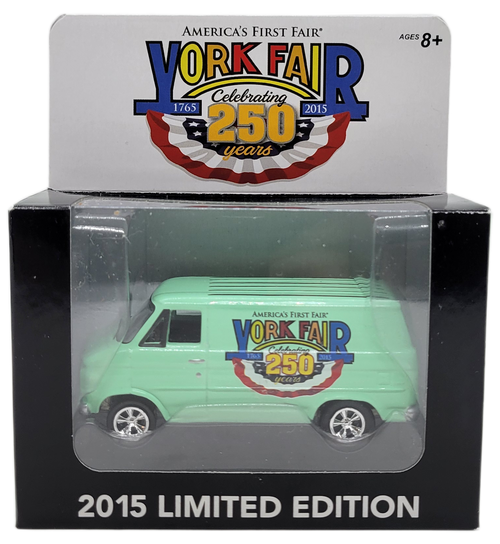 York Fair 2015 limited edition of 4000 Chevrolet Delivery Van 1:64 scale die-cast by Johnny Lightning.  The Chevrolet Delivery Van is greenish blue with York Fair 250th anniversary celebration on the sides.  The York Fair is America's Oldest Fair that began in 1765 in York, Pennsylvania.