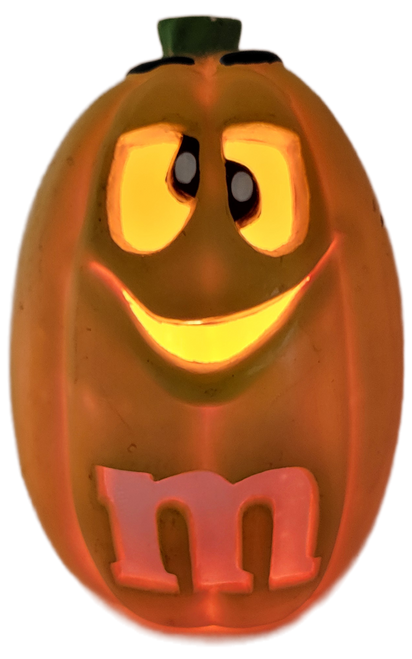 Eastcorp Toys Co. 2001 Yellow M&M light up foam pumpkin shape.  The M&M stands 12-inches tall and 7.25-inches wide and clearly displays the fun loving personality of the Yellow M&M.