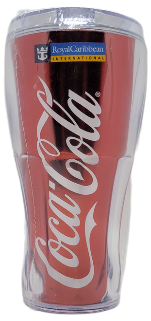 Royal Caribbean International 2015 Coca-Cola "Share a Coke at sea" travel tumbler.  The tumbler stands 7.5-inches tall and holds cold drinks only and is also hand wash only.