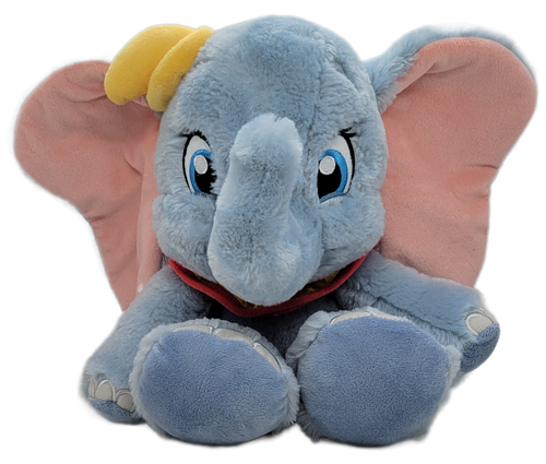 Disney Parks 10-inch Dumbo the elephant Big Feet soft plush.  The stuffed animal is soft to the touch and has large rear feet and large floppy ears.