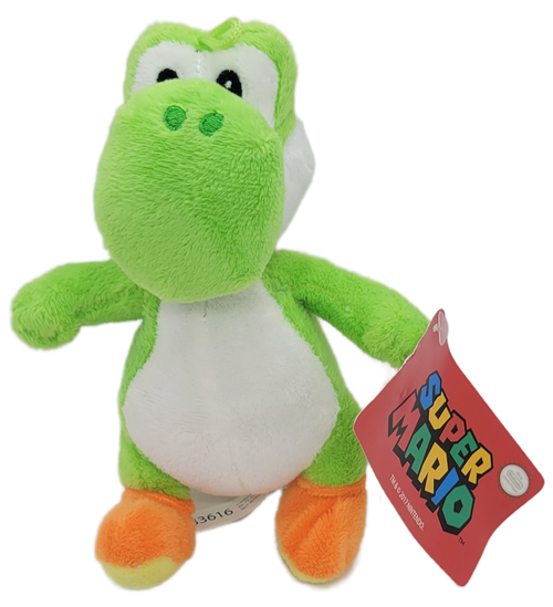 Good Stuff 2017 Nintendo Super Mario 7-inch Yoshi plush. Yoshi is a fictional dinosaur who appears in video games published by Nintendo. Yoshi debuted in Super Mario World on the SNES as Mario and Luigi's sidekick. Throughout the mainline Super Mario series, Yoshi typically serves as Mario's trusted steed.