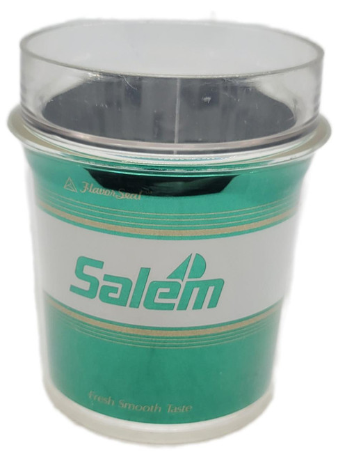 Thermo Serv Salem Cigarette Plastic Cup, disposable clear plastic cup with green label and lid.