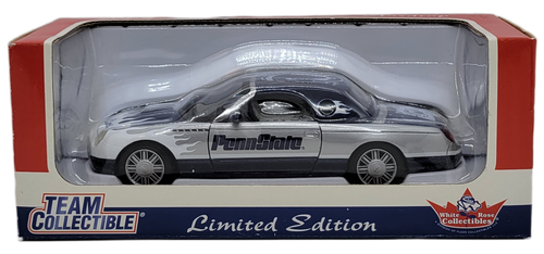 White Rose Collectibles 2002 Penn State Nittany Lions team collectible Ford Thunderbird Hardtop 1:24 scale die-cast.  The limited edition die-cast is painted blue, silver and white representing Penn State colors.
