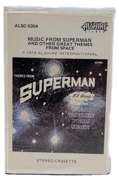 ALSHIRE International 1979 Music From Superman And Other Great Themes From Space stereo cassette tape.  The cassette contains 5 songs.