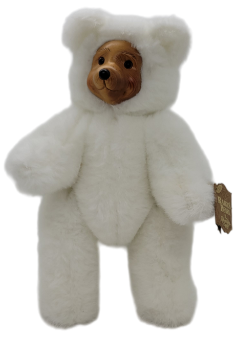 Applause 1988 Robert Raikes 12-inch white bear named Terry.  Robert Raikes bears have wooden face and soles of their feet.  The legs are jointed at sockets.