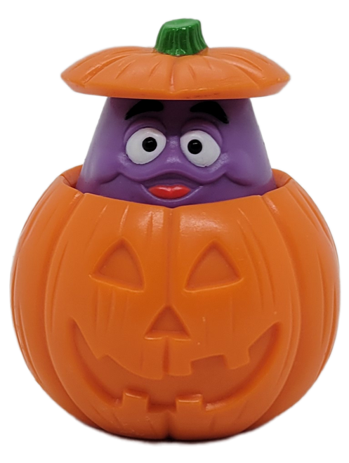 McDonald's Happy Meal toy figure of Grimace in pumpkin from the 1995 McDonaldland Halloween series.  Grimace in pumpkin was the under 3 toy in the Halloween Series. McDonald's Happy Meal toy figure of Grimace in pumpkin from the 1995 McDonaldland Halloween series.  Grimace in pumpkin was the under 3 toy in the Halloween Series.
