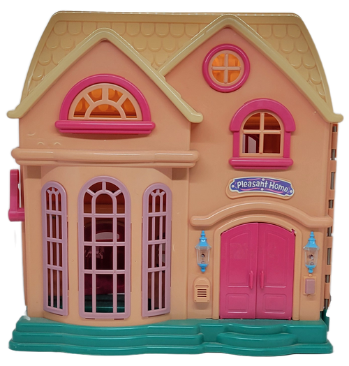 My family house plastic folding 2-story doll house with some furniture and family.  The house stands 14-inches tall and opens to reveal inside play.