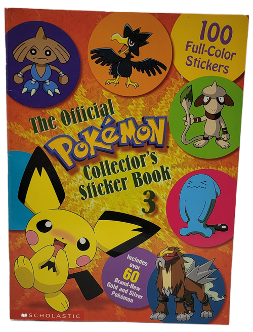 The Official Pokemon Collector's Sticker Book 3 from Scholastic in 2001.  The sticker book came with 100 full-color stickers that included 60 new Gold and Silver Pokemon.