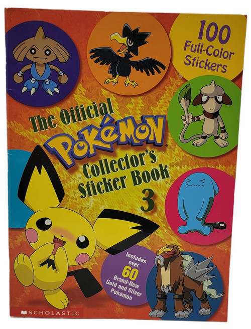 The Official Pokémon Collector's Sticker Book 3, colorful cover featuring Pokémon characters including Pikachu, Snorlax, and legendary Pokémon, with 100 full-color stickers and over 60 brand-new gold and silver Pokémon.