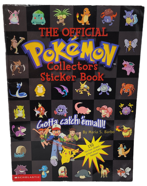 The Official Pokemon Collector's Sticker Book from Scholastic in 1999.  The sticker book came with 150 full-color stickers by Maria S. Barbo.
