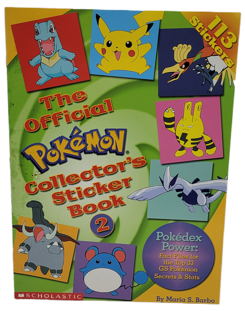 The Official Pokemon Collector's Sticker Book 2 from Scholastic in 2000.  The sticker book came with 113 full-color stickers that included Pokedex Power and fact files for top 33 GS Pokemon.