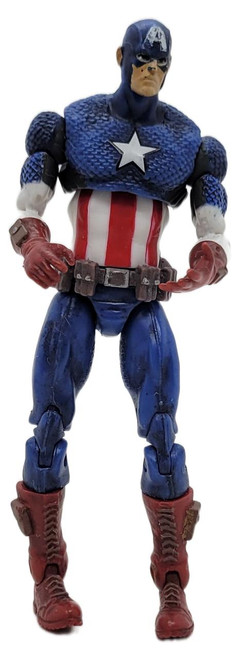 Hasbro 2009 Marvel Universe Captain America 4.25-inch action figure, loose, detailed figure in patriotic costume with shield emblem and red, white, and blue color scheme.