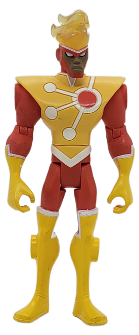 Mattel 2009 DC Comics Batman The Brave and The Bold 5-inch Firestorm action figure.  This Firestorm figure was part of the Rocket Blast with Firestorm set.  Firestorm is a fictional superhero appearing in American comic books published by DC Comics. He was created by Gerry Conway and Al Milgrom. Ronnie Raymond and Martin Stein first fused together to become Firestorm in Firestorm, the Nuclear Man #1.