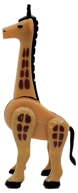 Fisher-Price Original Little People Giraffe with black oval eyes.  The giraffe has 4 jointed legs with head with long neck that moves up and down.  The giraffe was from #135 Play Family Circus and #991 Circus Train sets.