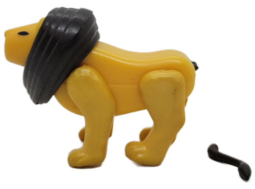 Fisher-Price Original Little People Lion, a yellow plastic lion figurine with a black barbell on its back.