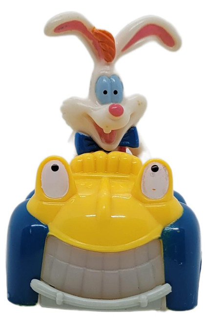 Disney McDonald's Happy Meal Toy 1994 Disneyland Adventures #5 Roger Rabbit, vintage plastic figurine of Roger Rabbit in a yellow car with a happy expression.