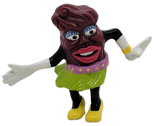 California Raisins Hula Dancer figure from the 1988 California Raisins Fun in the Sun series. Hula Dancer Raisin is wearing a green grass skirt with purple flowers, yellow shoes and white gloves. California Raisins Hula Dancer figure from the 1988 California Raisins Fun in the Sun series. Hula Dancer Raisin is wearing a green grass skirt with purple flowers, yellow shoes and white gloves.