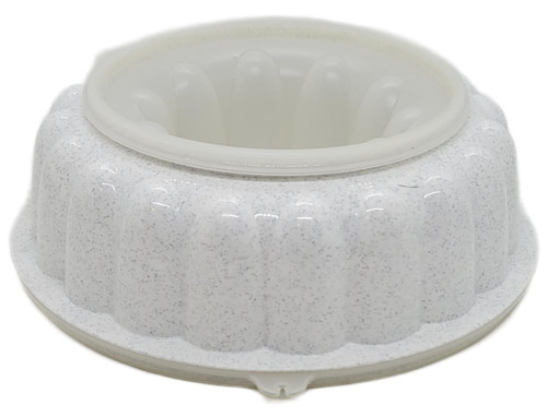 Tupperware Vintage Tupperware Jel-Ring Mold 3-Piece Speckled White, vintage white speckled plastic mold used for making gelatin desserts.
