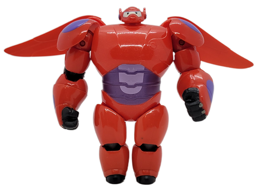 Bandai 2014 action figure of Armor-Up Baymax from Disney Big Hero 6.  Baymax stands 4.25-inches tall and has his red and purple armor on. Baymax is an inflatable, computerized robot created as a personal healthcare companion, designed to improve health, and is the deuteragonist of Big Hero 6.