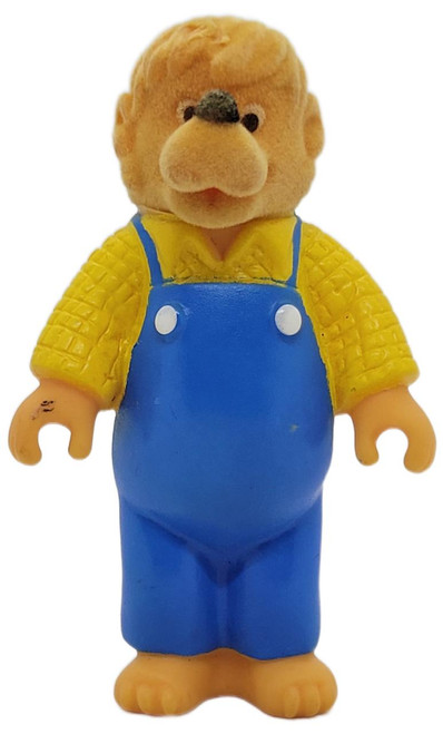 McDonald's Happy Meal Toy 1987 Berenstain Bears Series 2 Papa Bear, loose plush toy with yellow shirt, blue overalls, and bear face detail.