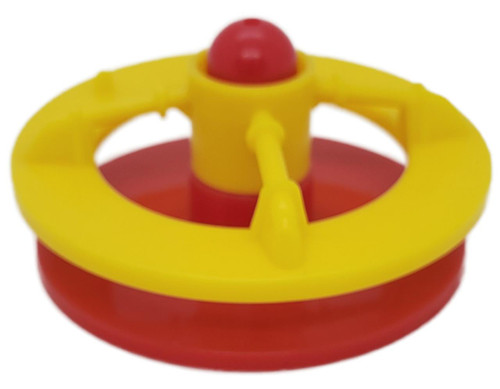 MacMillan Inc. McDonald's Happy Meal Toy 1989 Raggedy Ann & Andy Playground Grouchy Bear With Carousel (No Bear), plastic toy in red, yellow, and orange colors resembling a playground carousel with a red ball on top.