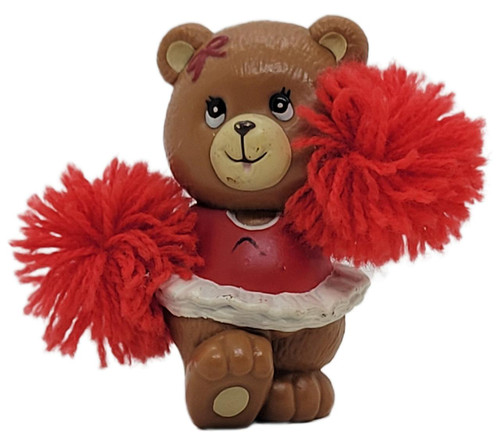 Russ Berrie & Co Russ Berrie Cheerleader Bear 2.25 inch PVC figure, cute brown bear figurine with red pom-poms and a cheerleading outfit.