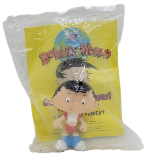 Subway Kids Pak Toy 1995 Bobby's World Bobby Figure, plastic cartoon character toy inside a clear plastic bag with colorful backing card featuring Bobby's World logo.