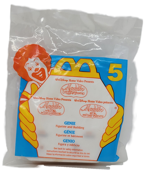 McDonald's Happy Meal toy Genie from the 1996 Disney Aladdin and the King of Thieves toys from August 16 - September 12, 1996.  Genie is is blue with his white smoke under him.