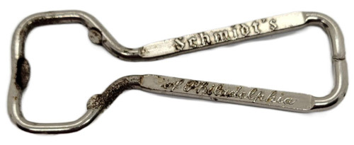 Vintage Schmidt's of Philadelphia Beer and Ale Bottle Opener, metal key-shaped bottle opener with engraved text.