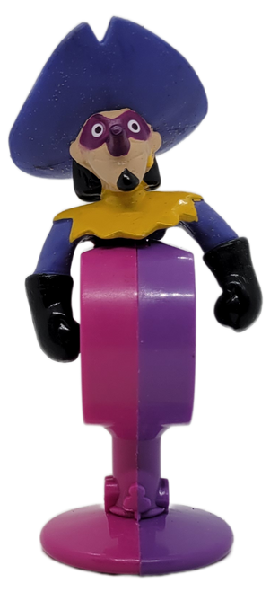 McDonald's Happy Meal toy of a Drum noise maker from the 1997 Disney's Masterpiece The Hunchback of Notre Dame series of toys. The Drum is purple with jester's head on top with yellow collar and hat. The series contained 8 different toys and was available March - April 1997.