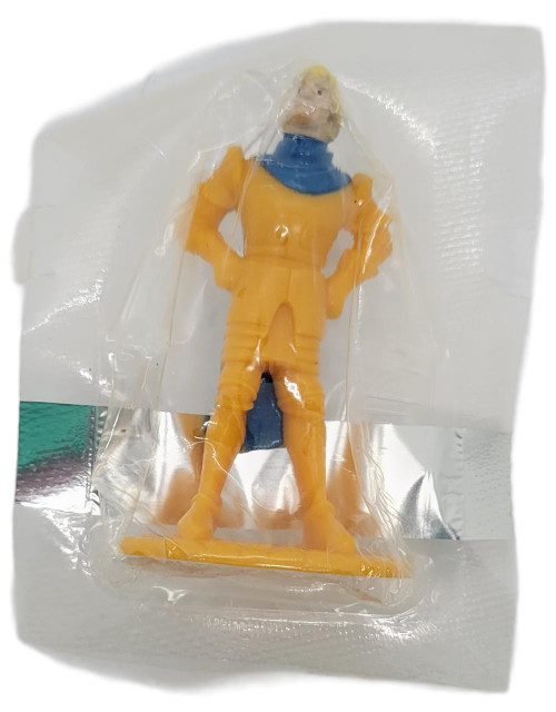 General Mills 1996 The Hunchback of Notre Dame Captain Phoebus Cereal Premium, plastic figurine of Captain Phoebus from The Hunchback of Notre Dame, in a yellow and blue costume, still in original packaging.