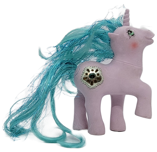Vintage Hasbro 1987 G1 My Little Pony Princess Ponies Princess Sparkle. Princess Sparkle is a lavender unicorn with blue hair and Amethyst in a silver star on body. Princess Sparkle was made in China.