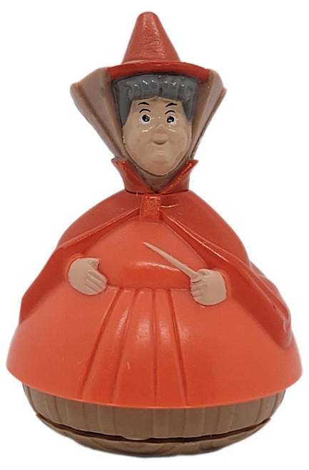 McDonald's Happy Meal Toy 1997 Walt Disney's Sleeping Beauty #4 Flora, loose plastic figurine of Flora the fairy with gray hair, wearing a red hat and dress, holding a wand.