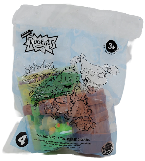 Burger King Kids' Club Baby Dil's Reptar Ride from the 2001 Rugrats Treehouse series of toys. When the leaves are pressed down, Dil swings around the branch in his Reptar swing. The series contained 8 different toys that stack on top of each other that creates a 17-inch tall treehouse. The series was available January 8 - February 4, 2001.