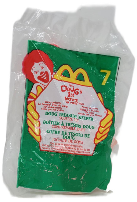 McDonald's Happy Meal Toy 1999 Doug's 1st Movie #7 Doug Treasure Keeper, classic toy in original packaging featuring animated character Doug with red hair and a wide smile.