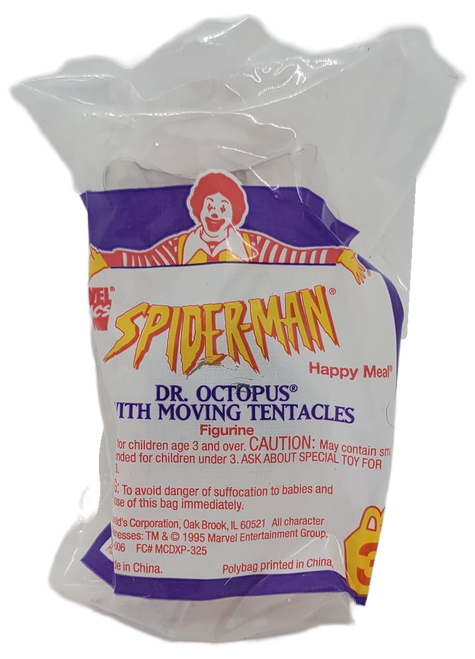 McDonald's Happy Meal toy of Dr. Octopus with moving tentacles from the 1995 Spider-Man series of toys. The toys were based on the 1994 animated television show. The series was available May 1 - 31, 1995.