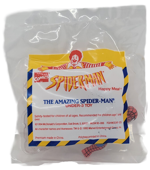 McDonald's Happy Meal toy under-3 toy of The Amazing Spider-Man figure from the 1995 Spider-Man series of toys. The toys were based on the 1994 animated television show. The series was available May 1 - 31, 1995.