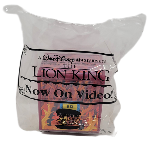 Burger King Kids' Club Ed the Spotted Hyena from the 1995 The Lion King finger puppet series of toys. Ed comes in a red box with thorns around it. The series contains 6 different Lion King finger puppets and was available March 6 - April 9, 1995.