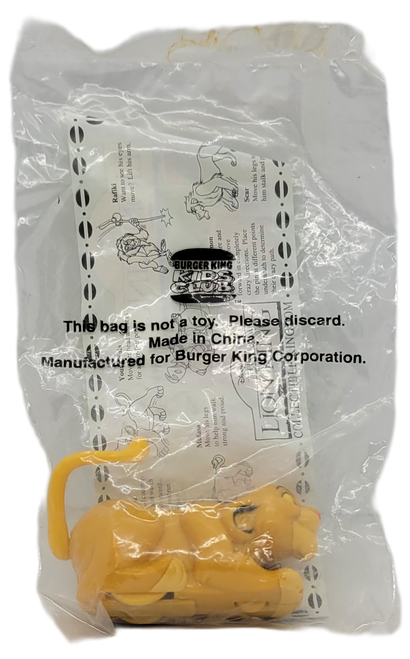 Burger King Kids' Club figure of Young Simba from the 1994 Disney's The Lion King series of toys. The series contains 7 different figures and was available June 20 - July 24, 1994 and December 5 - 31, 1994.