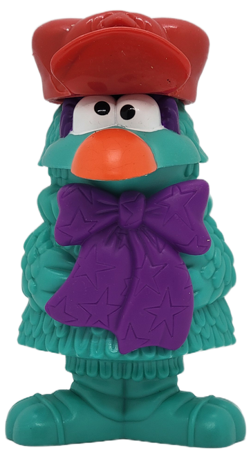 McDonald's Happy Meal toy of 1995 Muppet Workshop #1 Bird.  The toy allows you to create a blue bird with purple bow and red hat toy figure. The series contained 4 different toys and was available January 6 - February 2, 1995.
